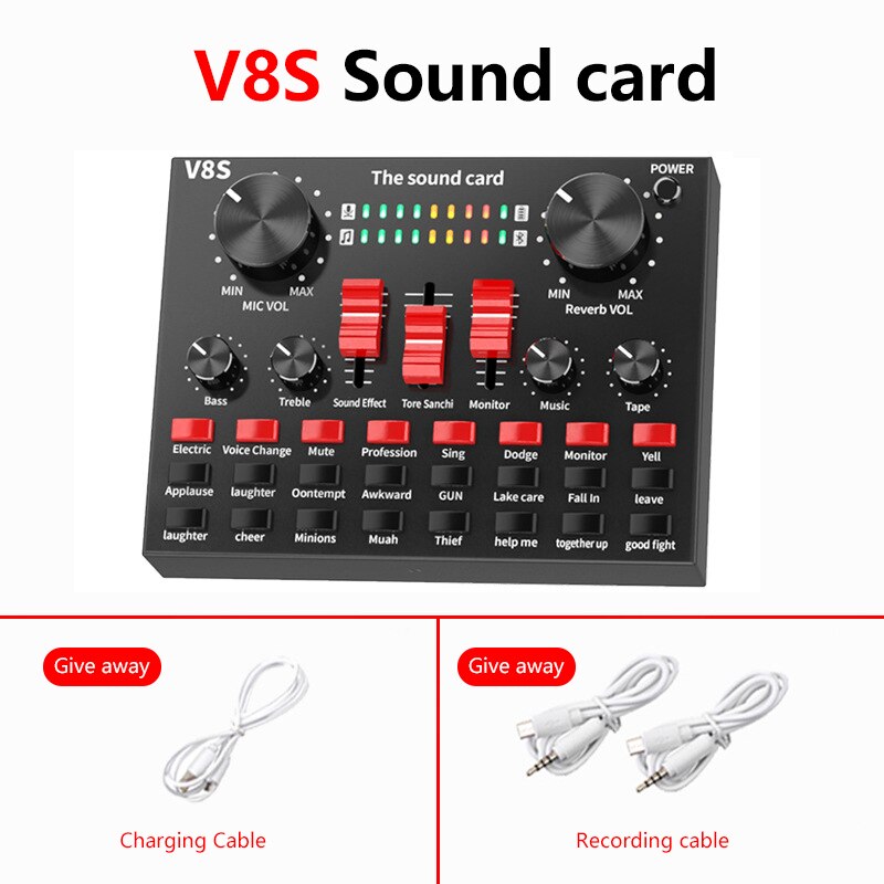 V8S – carte son externe Bluetooth USB, Microphone, casque, diffusion sur le web, divertissement personnel, streaming, diffusion en direct pour ordinateur PC